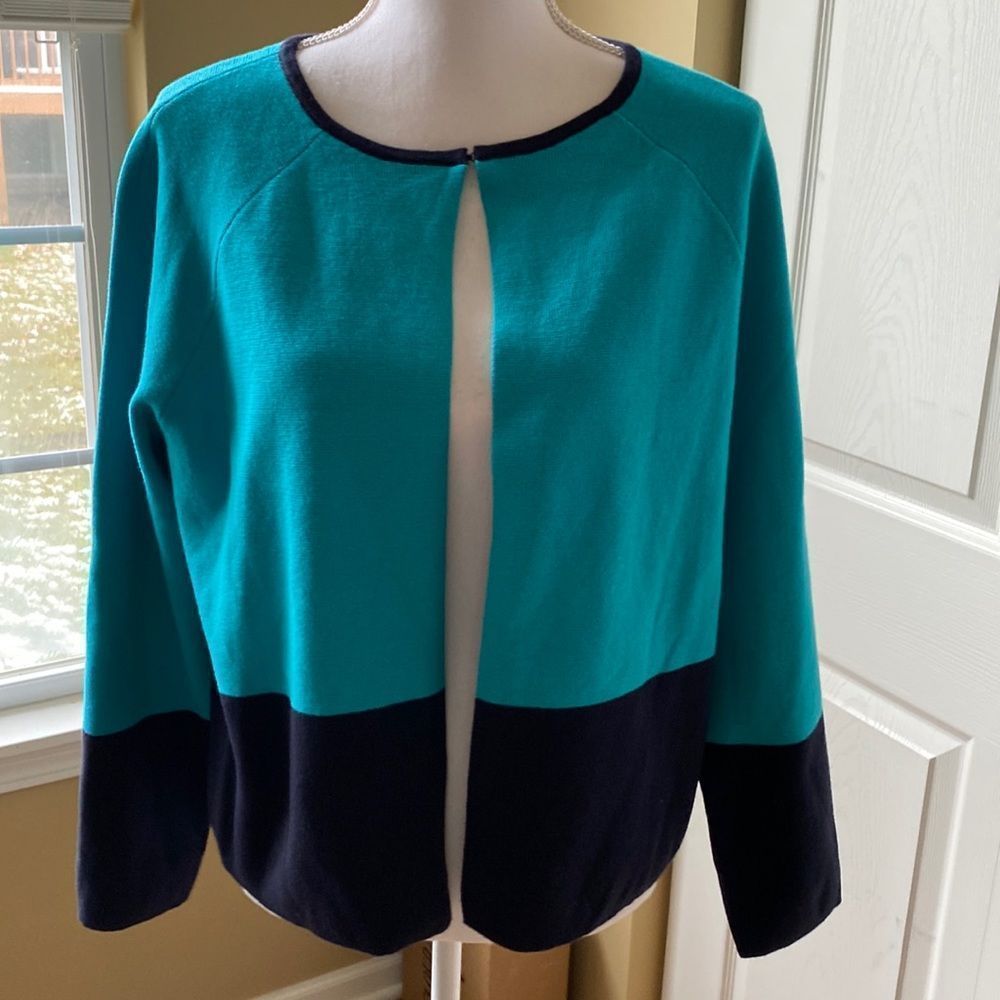 Liz Claiborne Turquoise Black Cotton Sweater L
